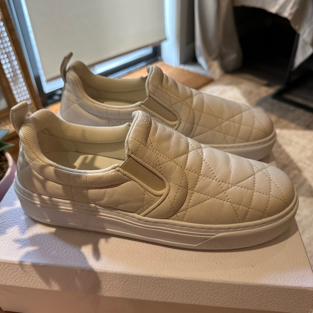 Dior Cream Quilted Slip-On Sneakers
